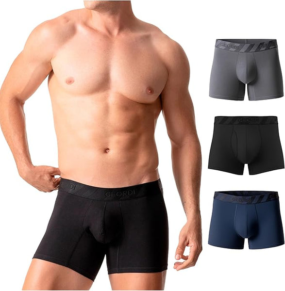 Mid-Cut Basic Boxer Briefs for Men | 3-Pack Breathable, Supportive & Ultra-Comfortable Cotton Underwear for Men - Cata1og.com