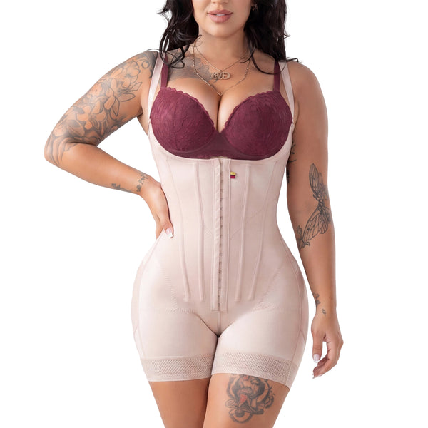 Snatched Body 002425 Open Bust Short Faja | Butt Lifter Hook Closure Corset Shapewear