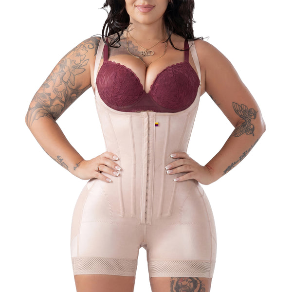 Snatched Body 002425 Open Bust Short Faja | Butt Lifter Hook Closure Corset Shapewear