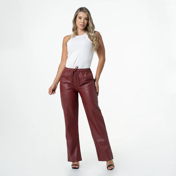 LOWLA 244117 | Faux Leather High Waisted Pants for Women Straight Leg