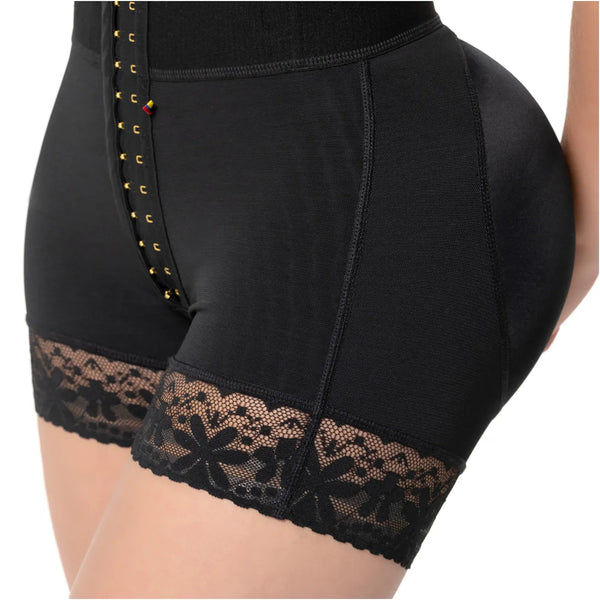 Fajas Salome 07L5 | Butt Lifting Shapewear Shorts with Elastic Waistband and Front Hooks - Cata1og.com