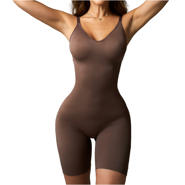 Fajas Salome DQ01L3 Invisible Bodysuit | Mid-Thigh Microfiber Shaper | Seamless Daily Shapewear & Top - Cata1og.com