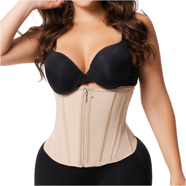Fajas Salome 6414 Hourglass Waist Cincher | 15-Bone High Compression Faja | Abdominal Smoothing Zipper Corset