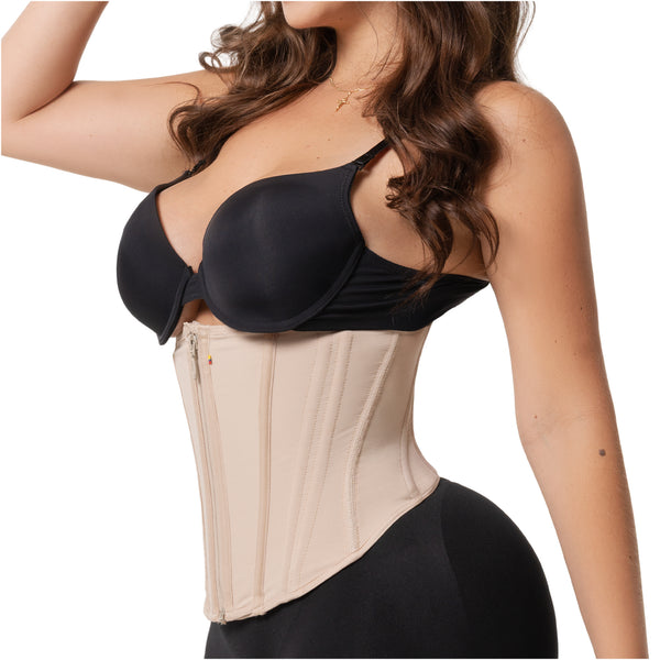 Fajas Salome 6414 Hourglass Waist Cincher | 15-Bone High Compression Faja | Abdominal Smoothing Zipper Corset