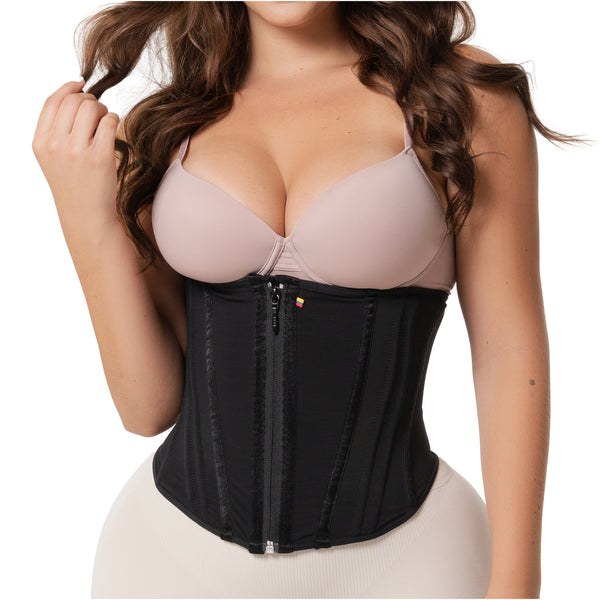 Fajas Salome 6414 Hourglass Waist Cincher | 15-Bone High Compression Faja | Abdominal Smoothing Zipper Corset