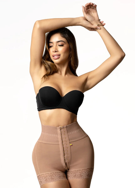 Fajas Salome 07L5 | Butt Lifting Shapewear Shorts with Elastic Waistband and Front Hooks