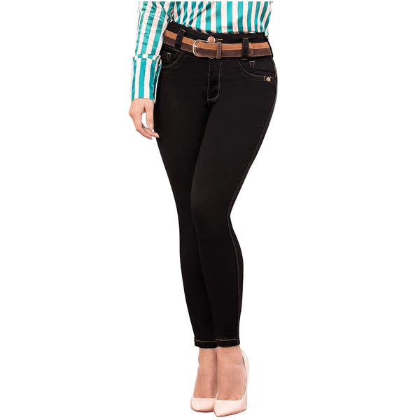 DRAXY 1478 | Colombian Jeans Butt Lifter for Women | Denim with Belt High-Waisted