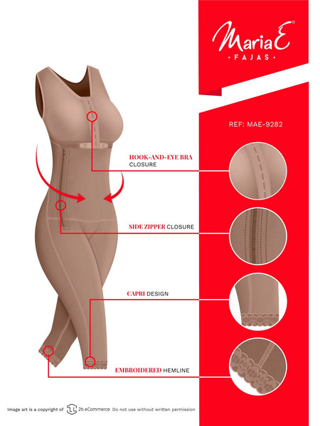 Fajas MariaE 9282 | Postoperative Shapewear with Bra | Side Zipper Knee Length - Pal Negocio