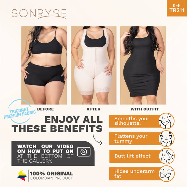 SONRYSE TR211 | Colombian Shapewear Open Bust Bodysuit | Post Surgery Body Shapers | Stage 1 Faja | Triconet